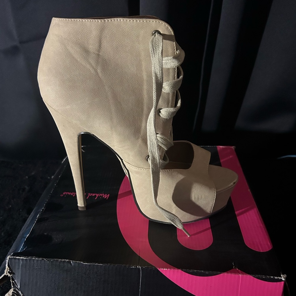 5 inch heels natural color lace up, leather material